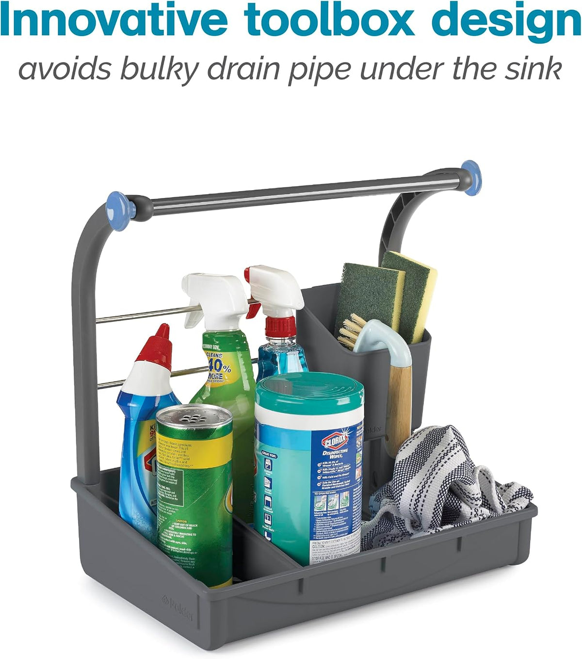 Polder Under Sink Storage Caddy, Kitchen and Bathroom Organization and Storage with Tray, Easy-to-Assemble, 16.75" x 10.5" x 16.5" - Field & Nook