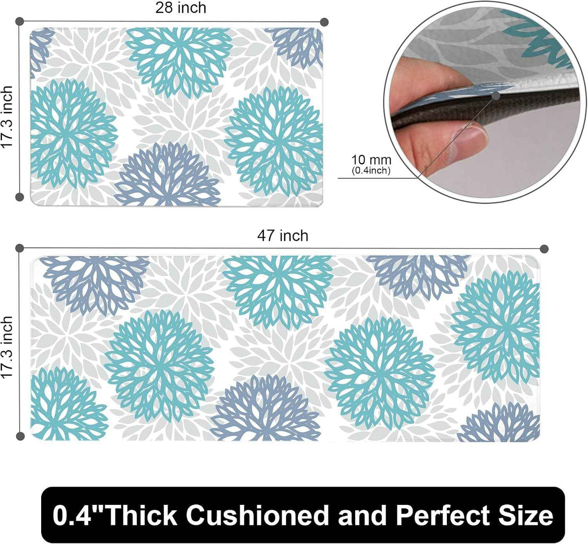 Teal Kitchen Mats Set of 2 Cushioned Anti Fatigue Kitchen Rugs Non Slip Waterproof Runner Memory Foam Kitchen Floor Mat Comfort Standing Mat for Sink,Office,Laundry