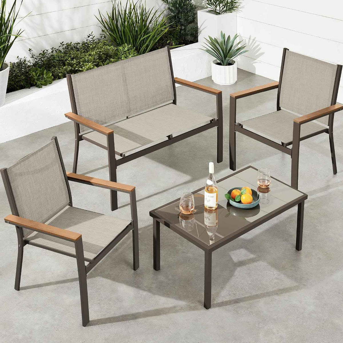 Choice Products 4-Piece Outdoor Textilene Patio Conversation Set