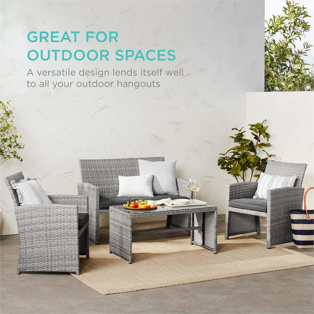 Choice Products 4-Piece Outdoor Wicker Patio Conversation Furniture