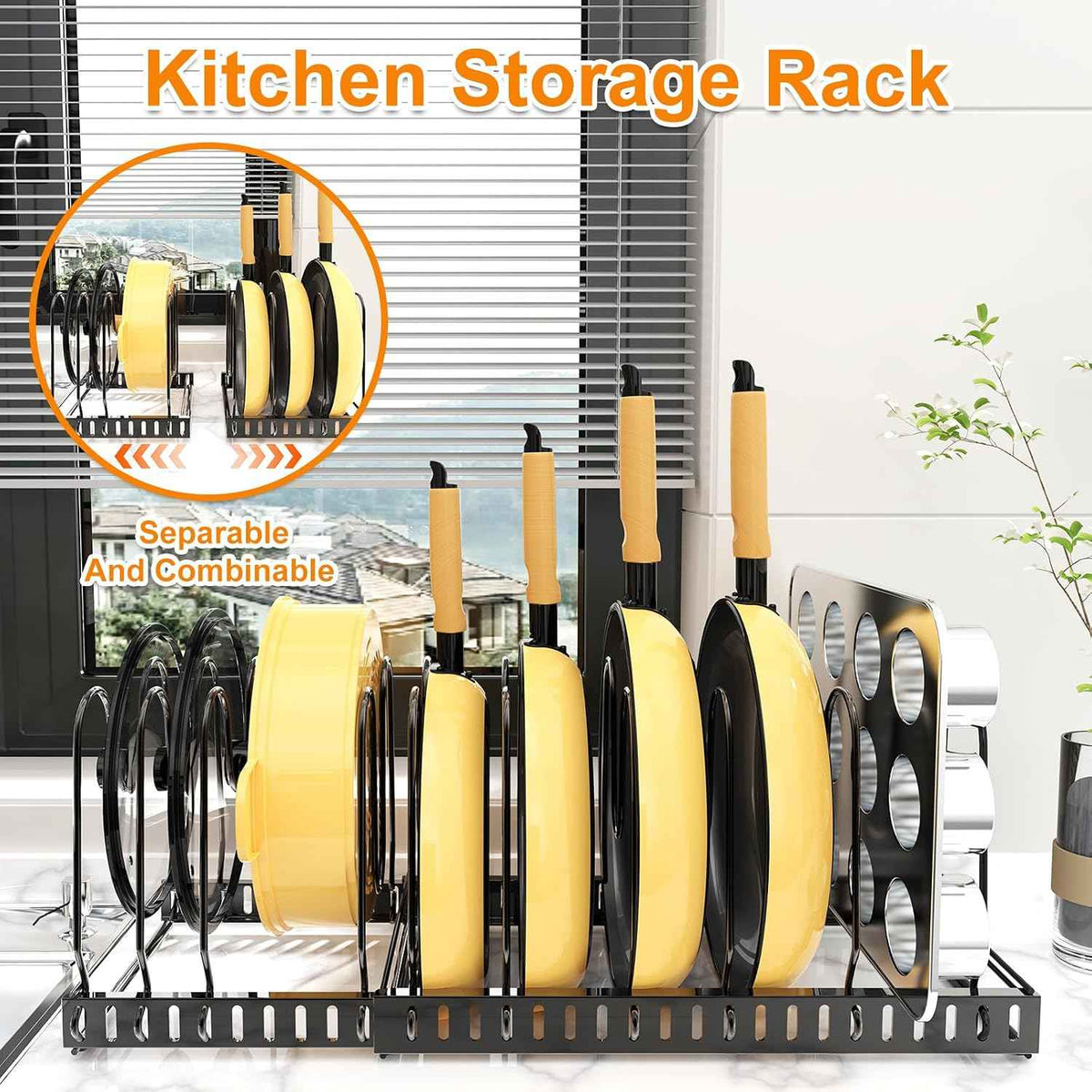 Expandable Pot and Pan Organizer Rack, 12 Compartments