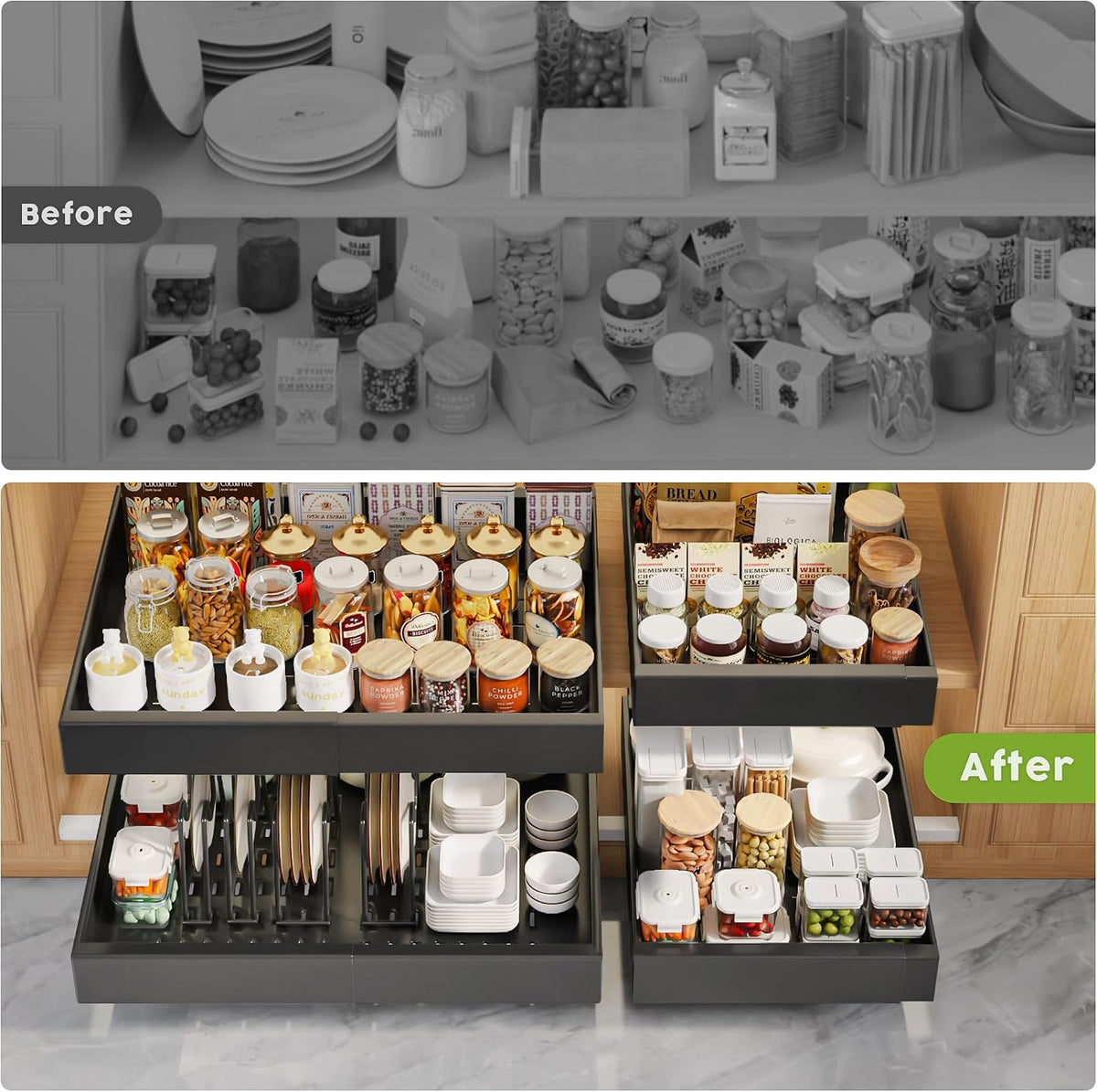 Seinloes 4 Pack Pull Out Cabinet Organizer, 21" Deep, Black