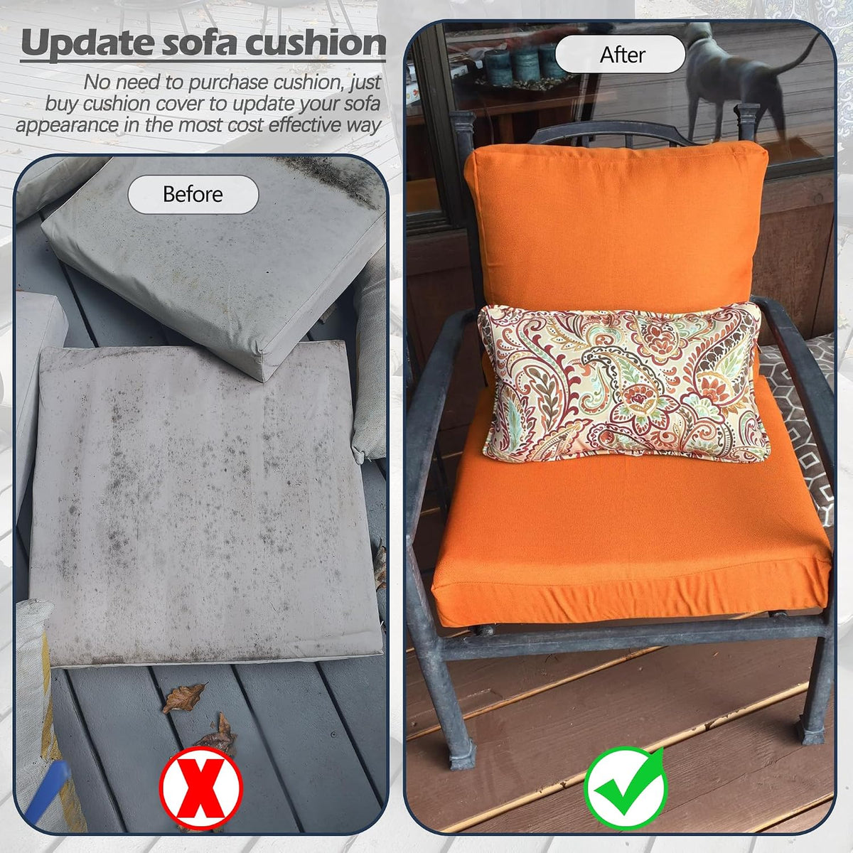 Sqodok Patio Cushion Cover 21x19 inch, 4Pack Sofa Cushion Cover Replacement | Waterproof Outdoor Cushion Cover Replacement, Outdoor Seat Cushion Slip Cover for Wicker Chair