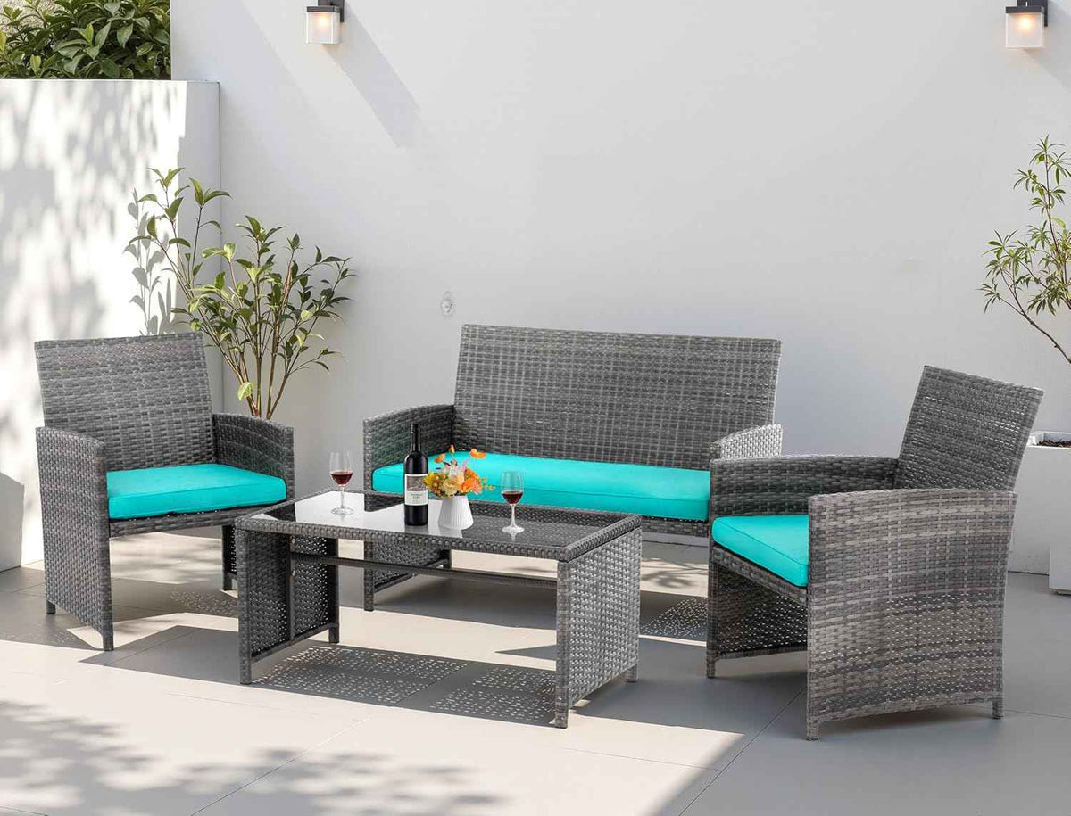 4 Piece Patio Ratten Set Outdoor Furniture Set Wicker Conversation