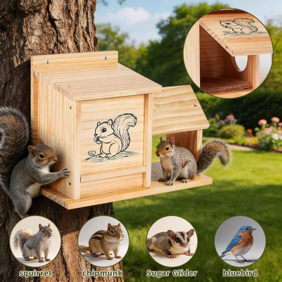 Wood Squirrel House for Outside, Nest Box for Trees Backyard | Squirrel House for Outdoor Trees, Providing Nesting Space for Squirrels in Backyards, Gardens, Wildlife Habitats