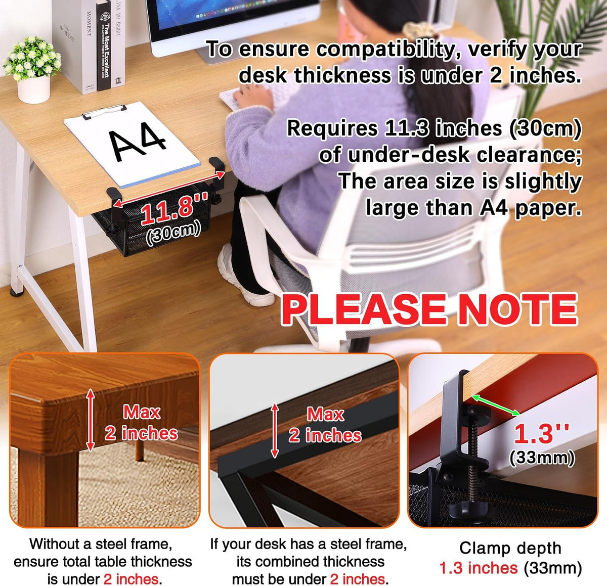 ROSYLINE Under Desk & Desktop Drawer Organizer, 2-Tier Big Capacity | Steel Construction, Clip-On No Drill Installation, Fits A4 Paper, for Office & Household Supplies - Field & Nook