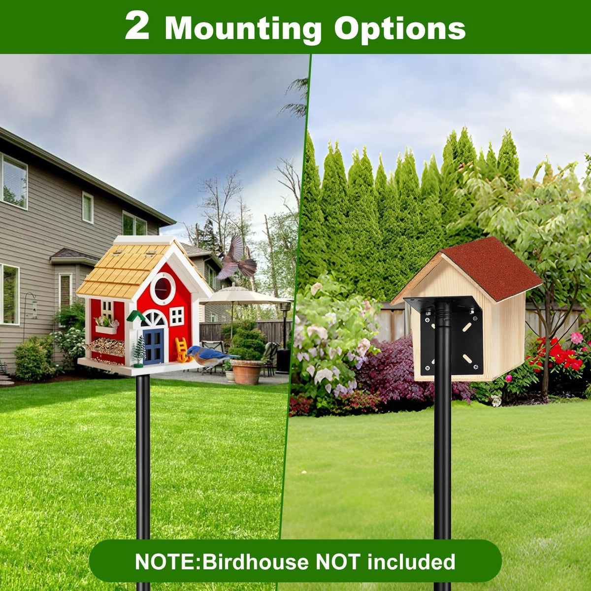 Bird Feeder Pole, 93 Inch Heavy Duty Birdhouse Pole with Spiked Baffle & 2 Tray, Adjustable Wild Bird Feeding Station Hanging Pole for Outdoors, Yard, Garden Decor (Without Birdhouse)