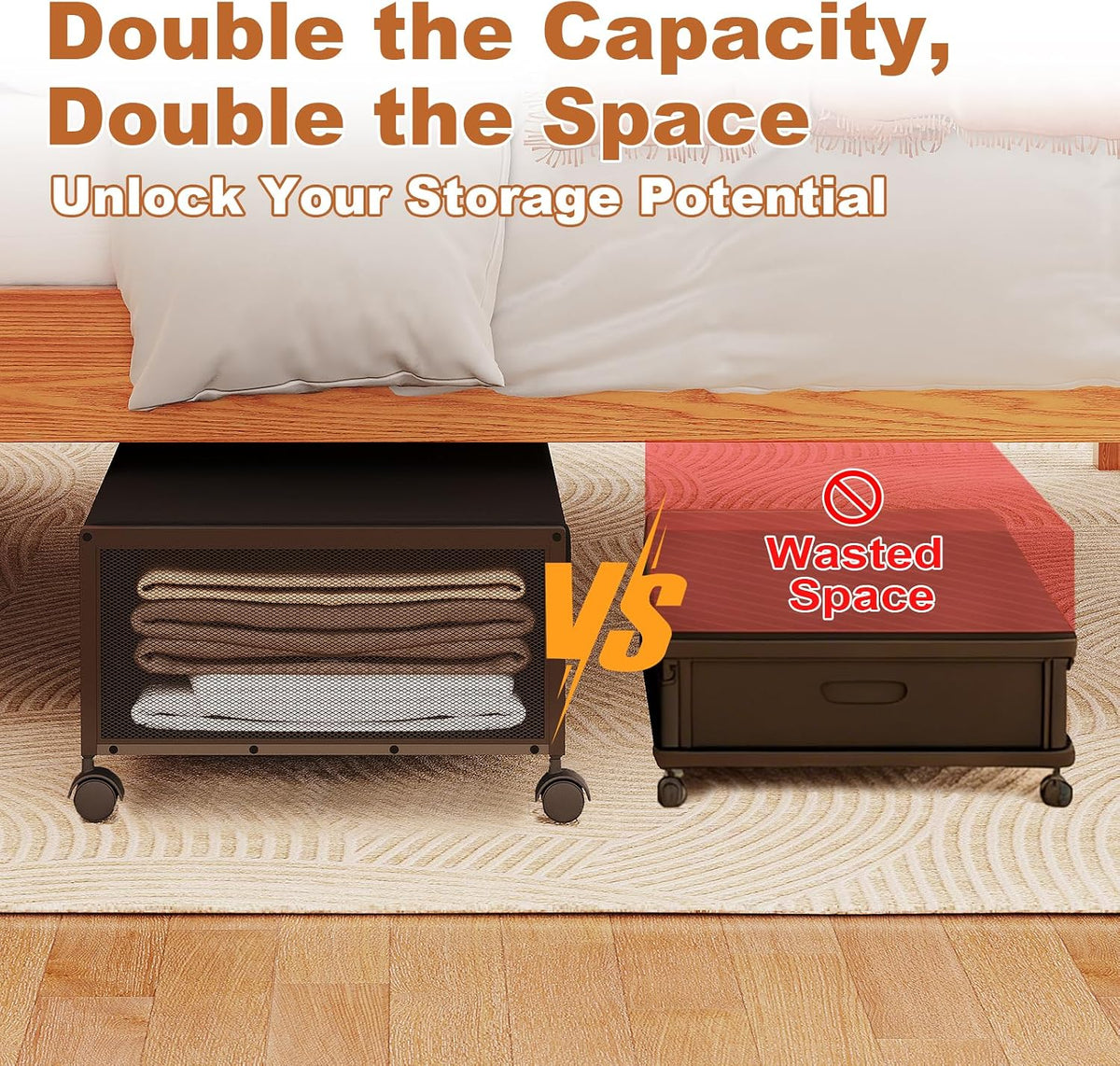 Fokyfok 2Pack Under Bed Storage Containers, 10 inch Height,31 inch Long | Under Bed Shoe Storage,Underbed Storage with Wheels,Large Rolling under bed Clothes Storage Drawers,Lid,Dorm Tall,Black - Field & Nook