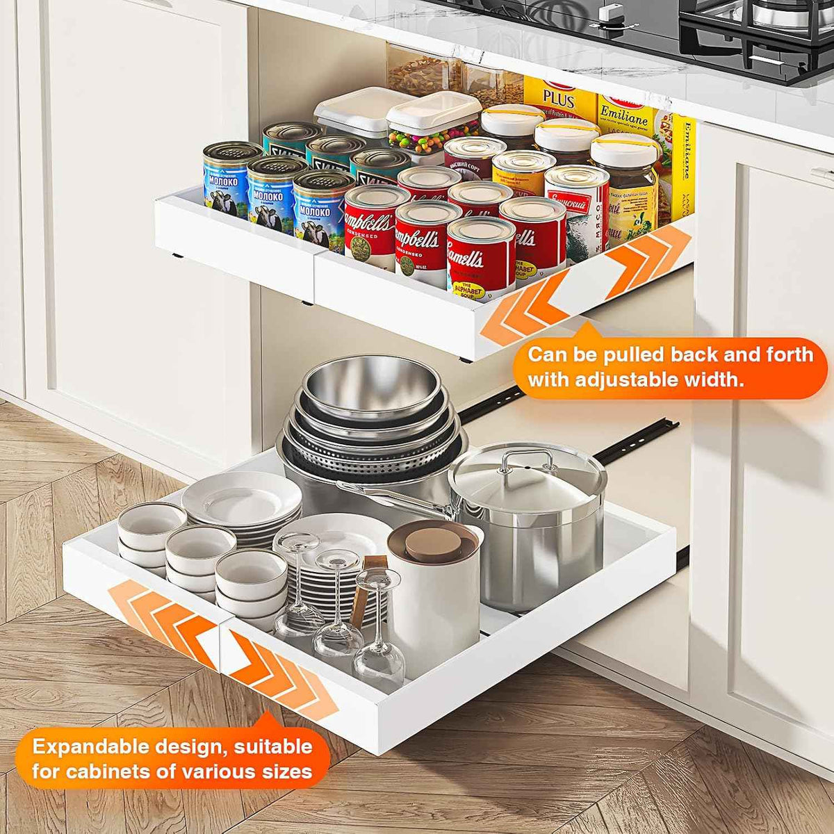 Pull Out Cabinet Organizer Expandable 12.6"-20.4"Wx 21"Deep,1 Pack