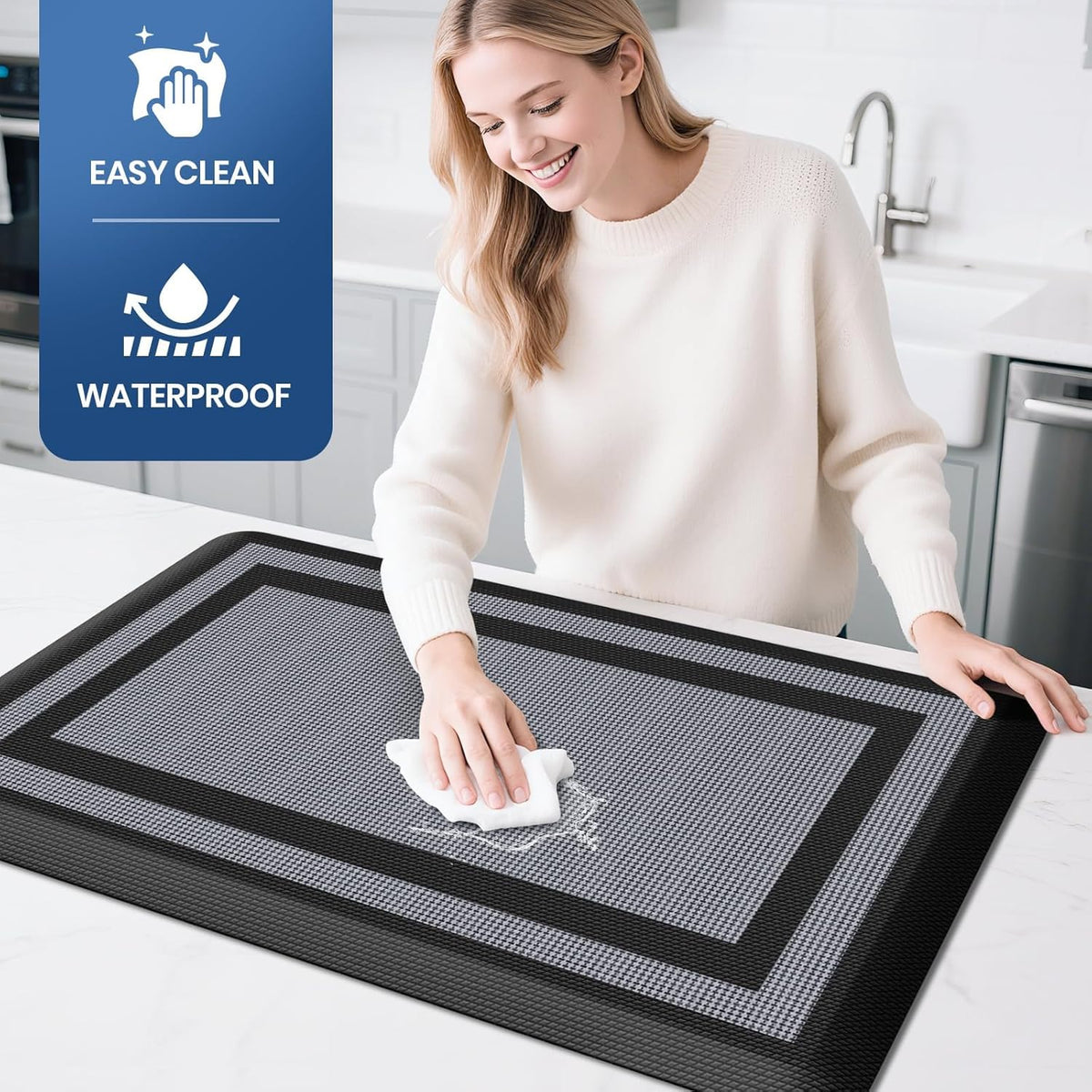 Waterproof Kitchen Mat Set – Two Black Cushioned Anti-Fatigue Rugs