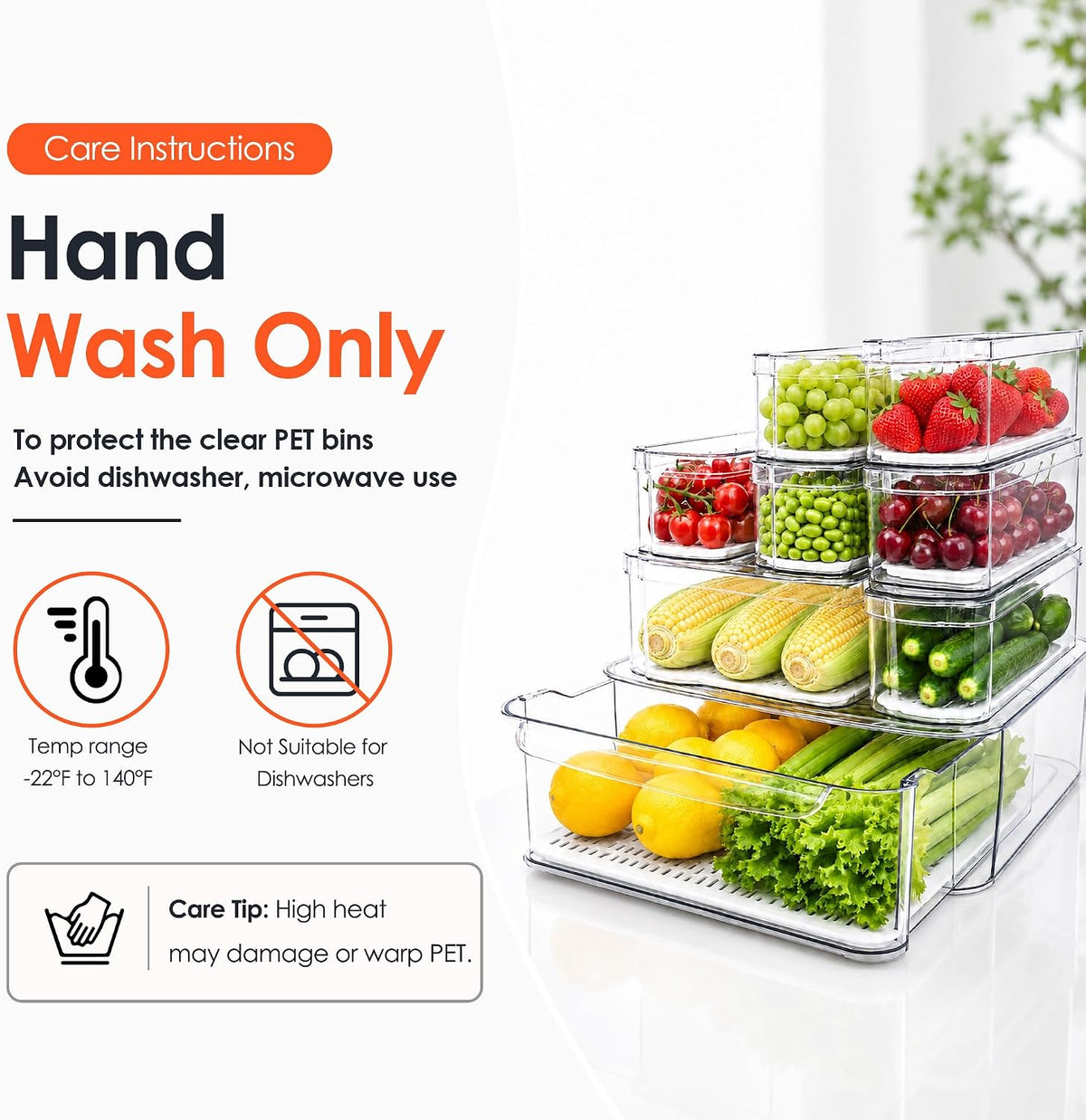 SMRCAD Clear Fridge Bins with Drain Trays - BPA-Free PET, Stackable(8 Pack) | 8 Pack: 1 Drawer + 7 lidded Bins, Helps Keep Produce Fresh, 18.3L Capacity, Hand Wash Only - Field & Nook