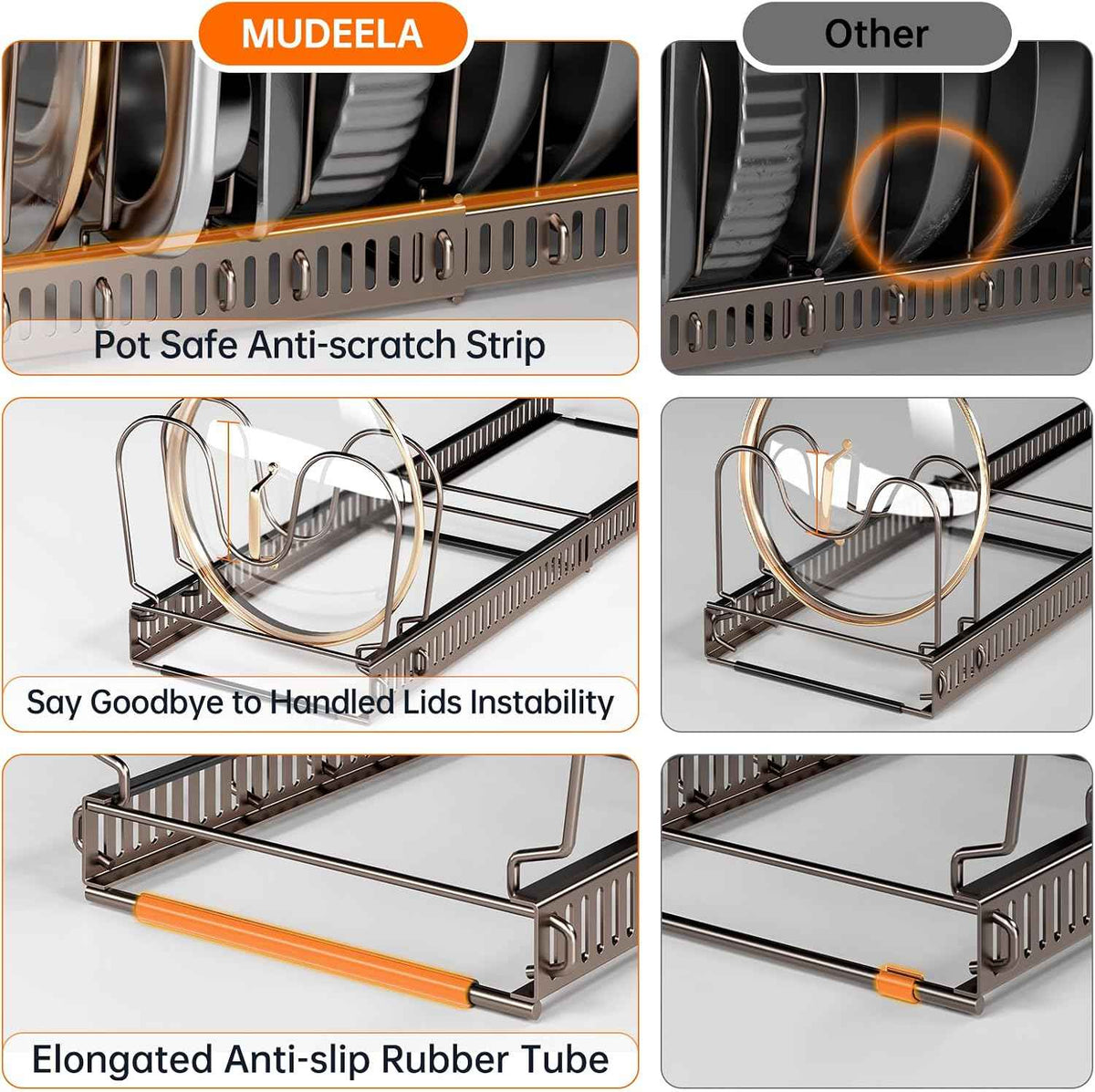 MUDEELA Expandable Pot Lid Organizer, 12 Divider, Bronze