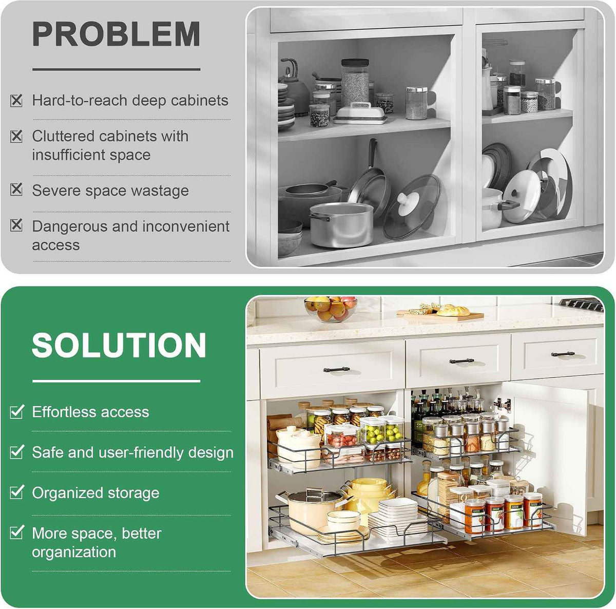 2-Tier Pull Out Cabinet Organizer, 23" W x 22" D