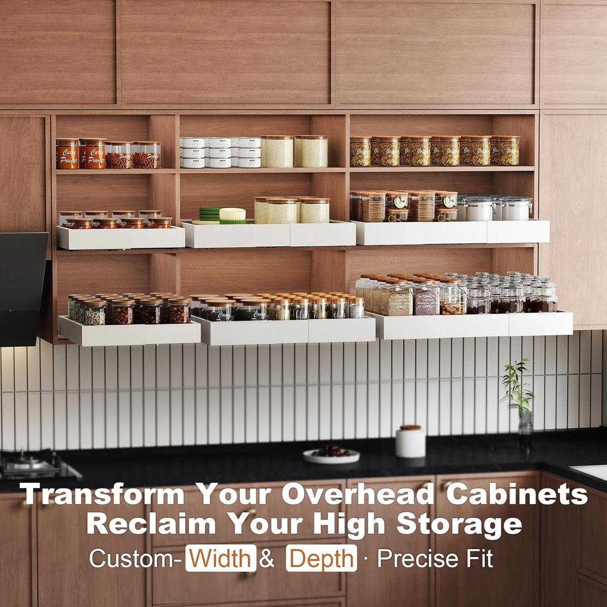 Fokyfok Pull out Cabinet Organizer,11"-18"W，10"-13"D,Expandable,Adhesive | No Drill,Upper Cabinet,Adjustable Slide out Drawers for Pantry,Roll out Shelves Short,Framless Cabinets,Kitchen,White,1PC - Field & Nook