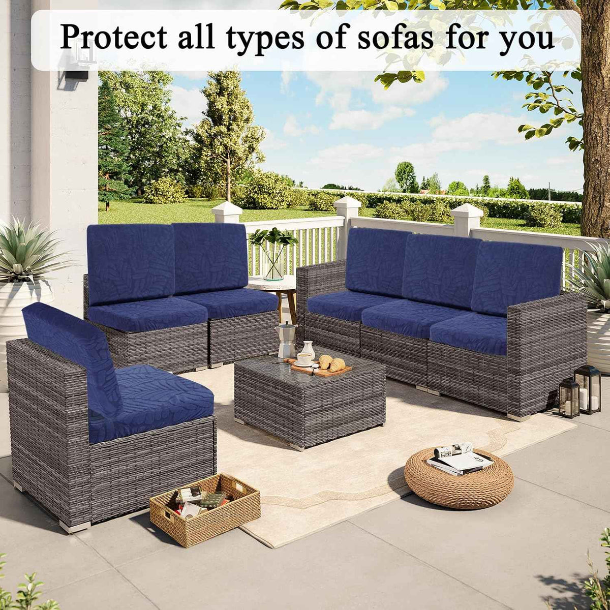 HEBE Outdoor Cushion Covers 8 Pcs, Stretch Patio Sofa Couch Cushion Cover | Waterproof Outdoor Couch Slipcovers Replacement, Washable Reusable Chair Seat Cushion Cover for Patio Furniture Protector