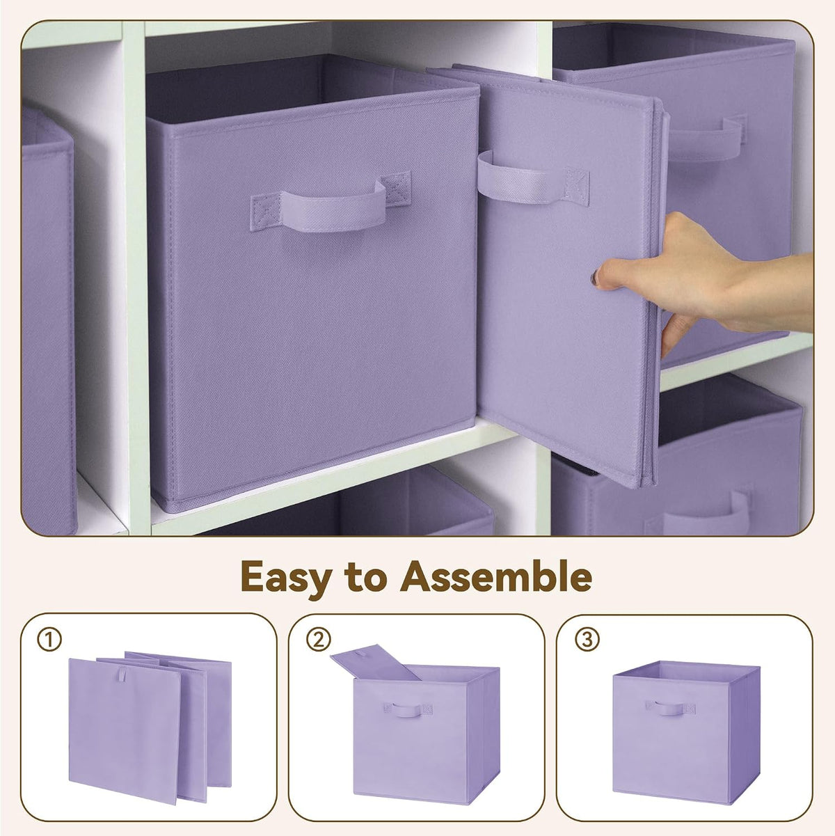 GRANNY SAYS Cube Storage Bins, 11 Inch Cube Storage Organizer, Fabric Collapsible Storage Bins, Durable Storage Cubes for Shelves, Closet, Lavender Purple, 6-Pack - Field & Nook
