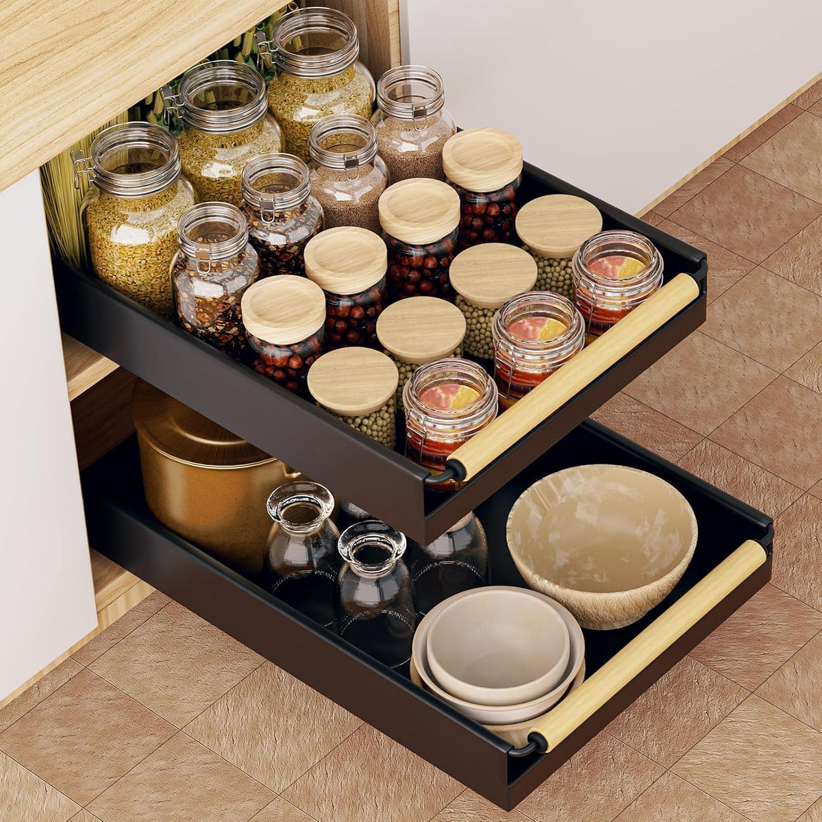 Pull-Out Cabinet Organizer, 16" Deep, Black