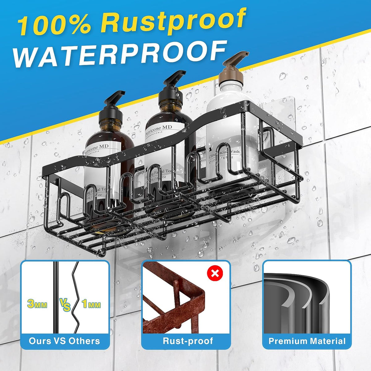 Adhesive Shower Caddy Set – 5-Piece Rustproof Wall Organizer