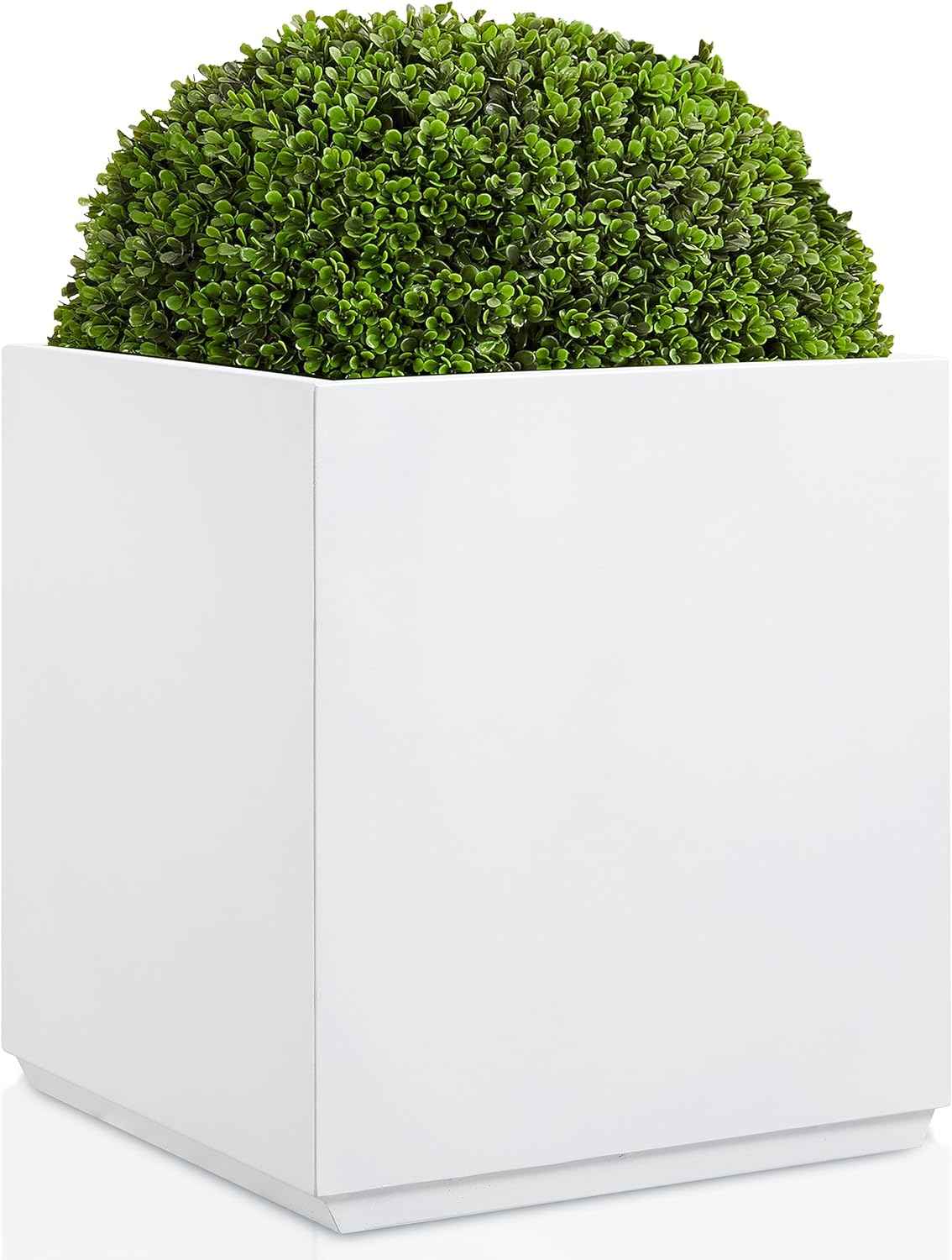 Metallic Heavy Planter Box for Outdoor or Indoor, No Assemble and Seamless, Large Square Planter, Cube Planter for Tall Trees, Plants, Flowers 21Lx21Wx24H 35Pounds White