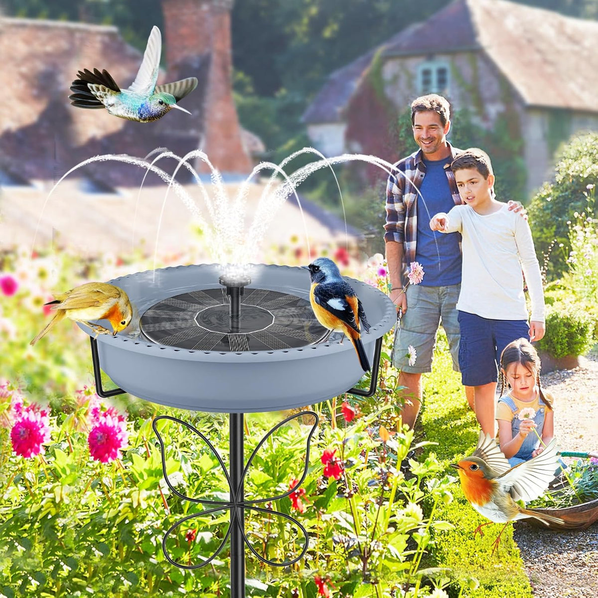 Bird Bath for Outside, Garden Freestanding Birdbath & Birdfeeder with Removable Bowl, Bird Baths Feeder for Outdoors Garden Patio Yard Lawn Decor, 5-Pronged Base & Easy to Clean(Grey)