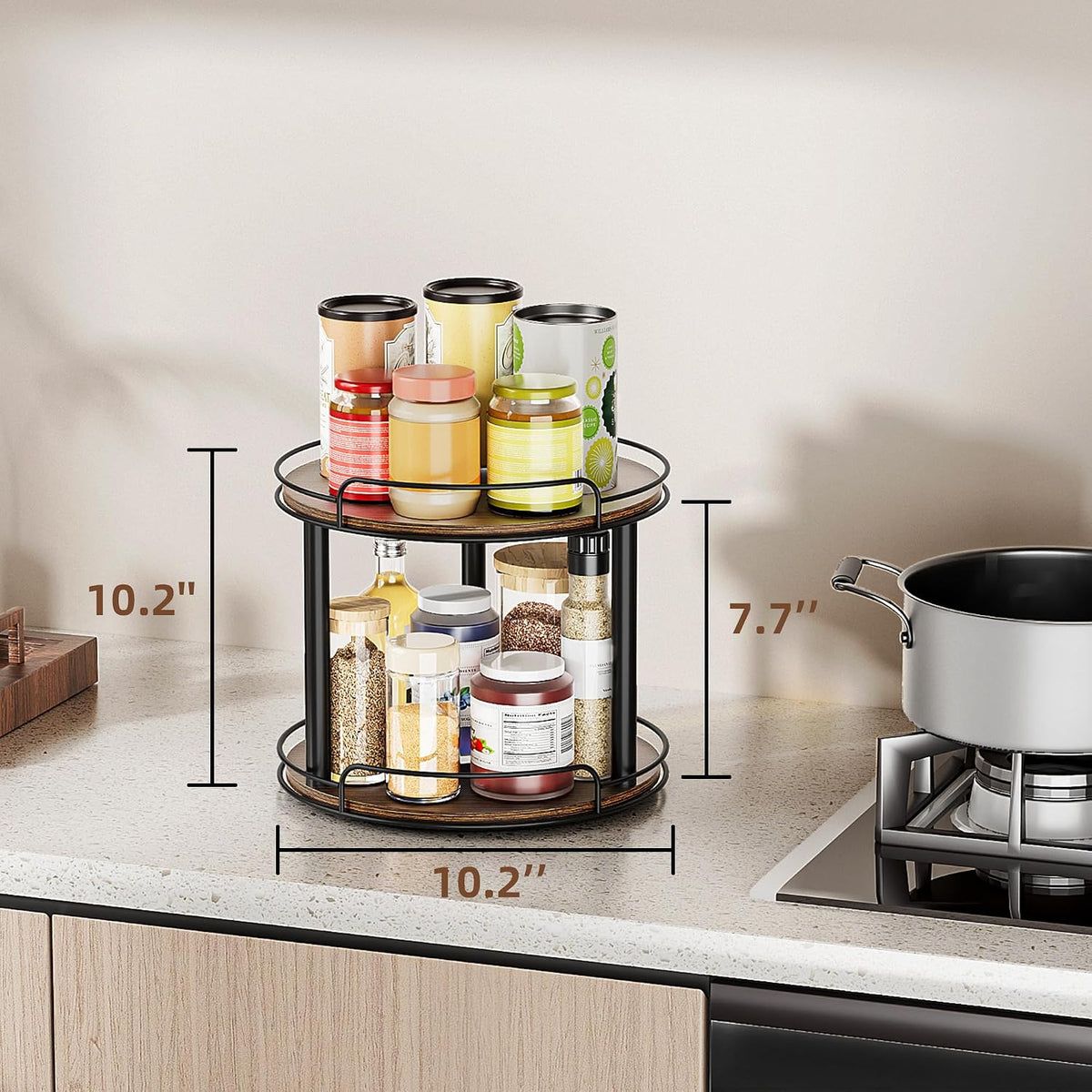 LAMU 10'' Wood Lazy Susan Turntable Organizer for Cabinet - Field & Nook