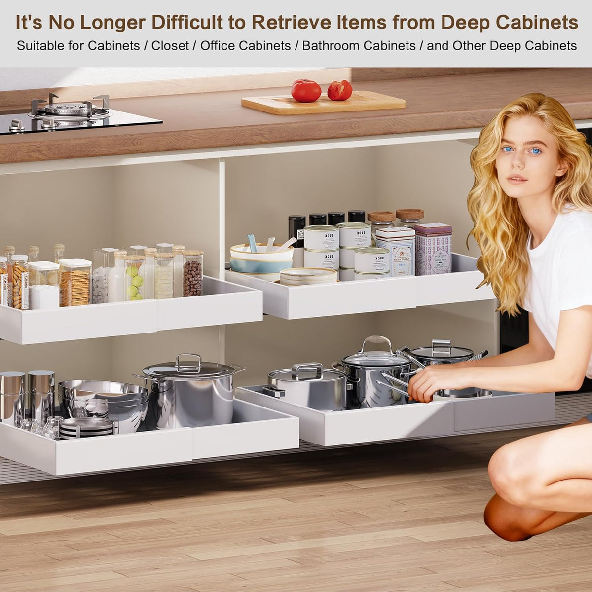 4 Pack Pull-Out Cabinet Organizer, 12"-20" W