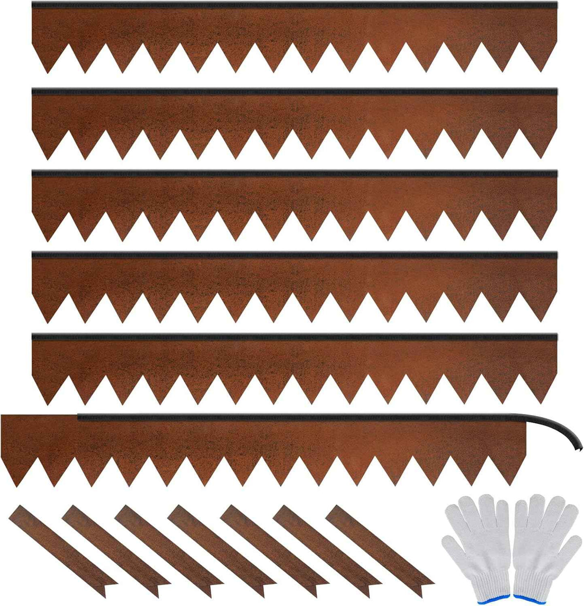 Worth Garden 6-Pack Cor-Ten Steel Landscape Edging with Black Protection Strips - Rust Patina Finish 40" L x 5.5" H (20Ft Total) - Hammer-in 14-Gauge Metal Corten Lawn Yard Edging Border w/ 7 Clips