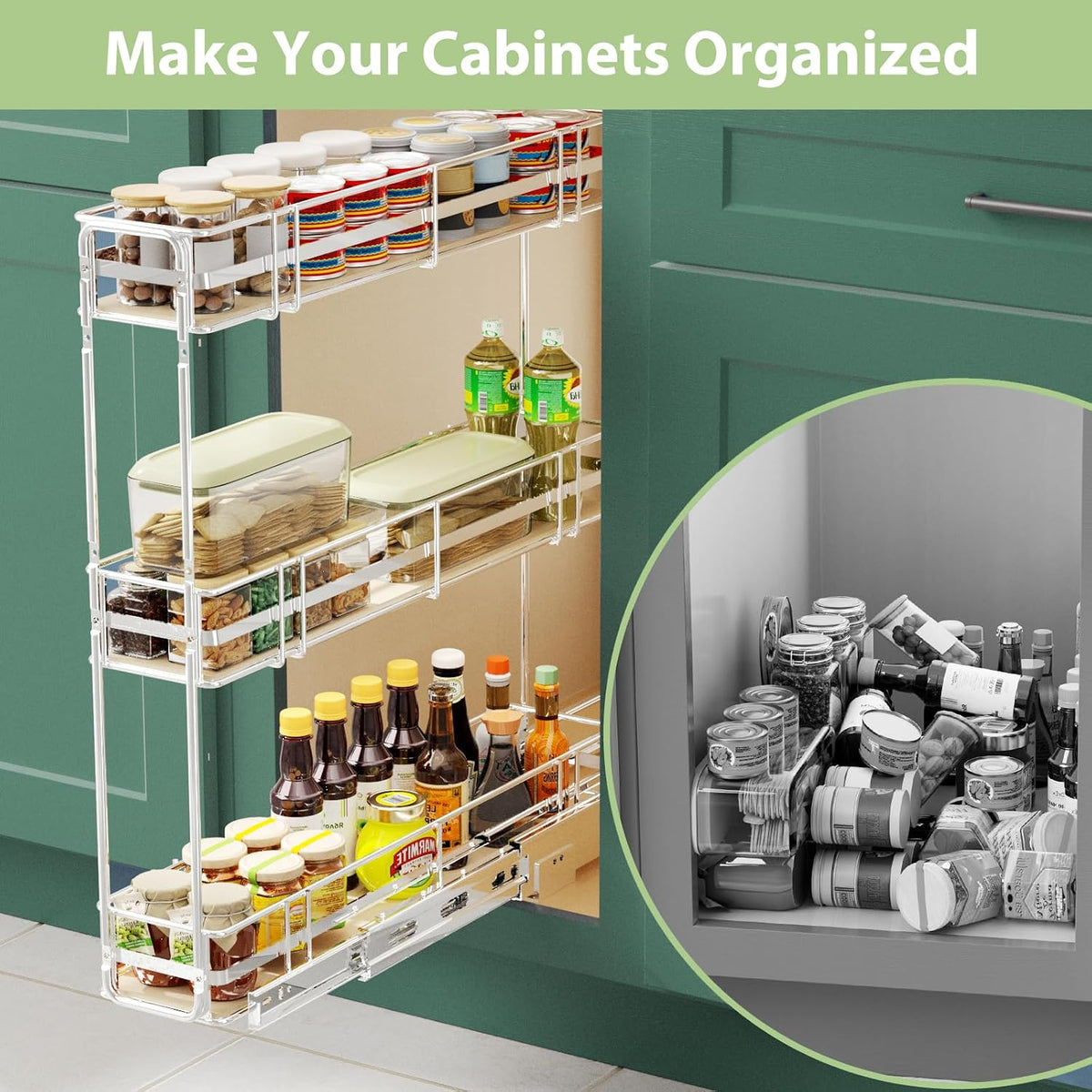 Pull Out Spice Rack Cabinet Organizer, 6" W x 20½" D