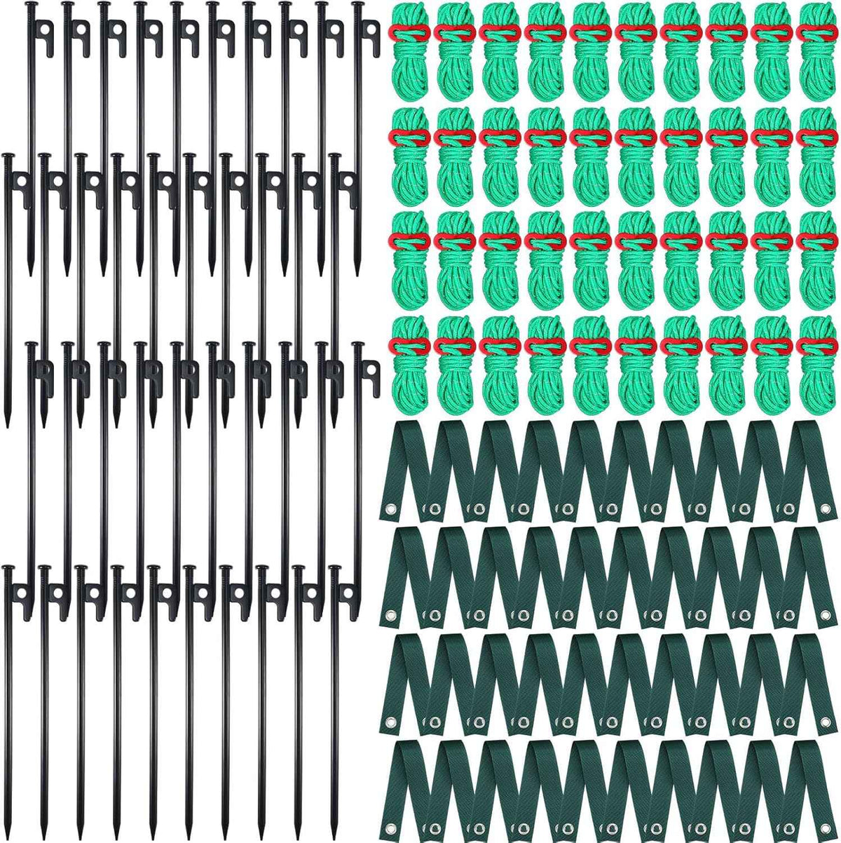 Suzile 120 Pcs Tree Stake Kit, Heavy Duty Tree Staking and Supports for Leaning Trees Include 11. 8'' Steel Stakes 15. 8'' Support Straps 13. 12 ft Ropes for Anchoring Hurricane Protection (Green)