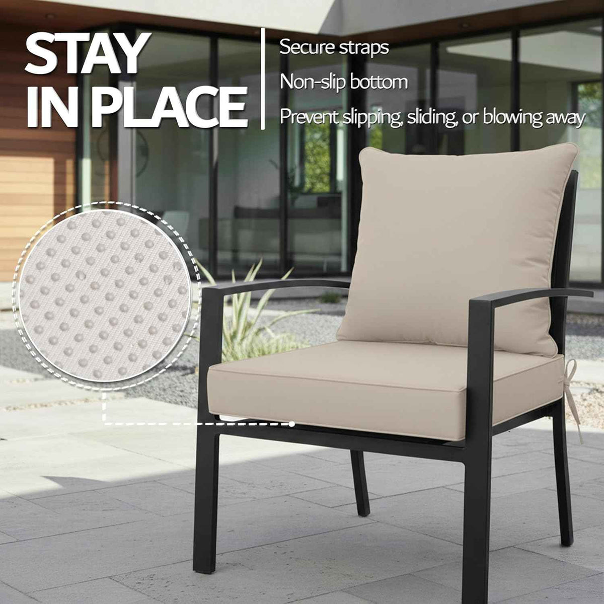 22x22 Inch Patio Chair Cushions Set of 2, Outdoor Furniture Cushions - Removable Cover, Water-Repellent, Fade-Resistant, Non-Slip Bottom & Straps, Replacement for Lawn, Porch & Deck Chair - Cream