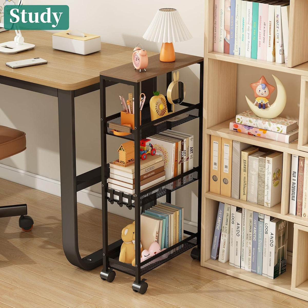 Utility Slim Storage Cart – 4-Tier Rolling Cart with Wheels - Field & Nook