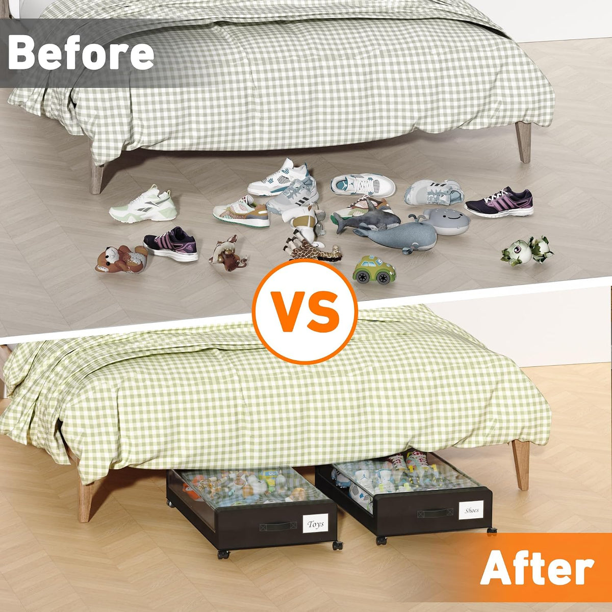 Under Bed Storage with Wheels, 2 Pack Under Bed Storage Containers with Clear Lids, XXL 65L Under Bed Storage Organizer, Rolling Under Bed Metal Drawer for Blanket, Clothes, Shoes (31 x 17 x 6.69 in) - Field & Nook