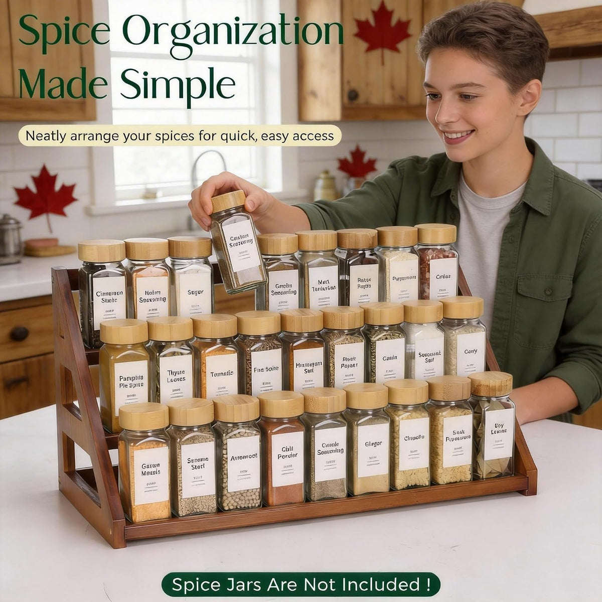 Bamboo 3 Tier Spice Rack,Spice Organizer for Cabinet/Countertop | Solve the messy spice bottles on the kitchen countertop and cabinets, make neat and orderly, clear at a glance - Field & Nook