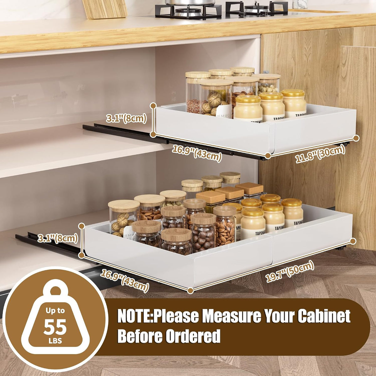 Pull Out Cabinet Organizer, 11.7"-19.7" Expandable Width