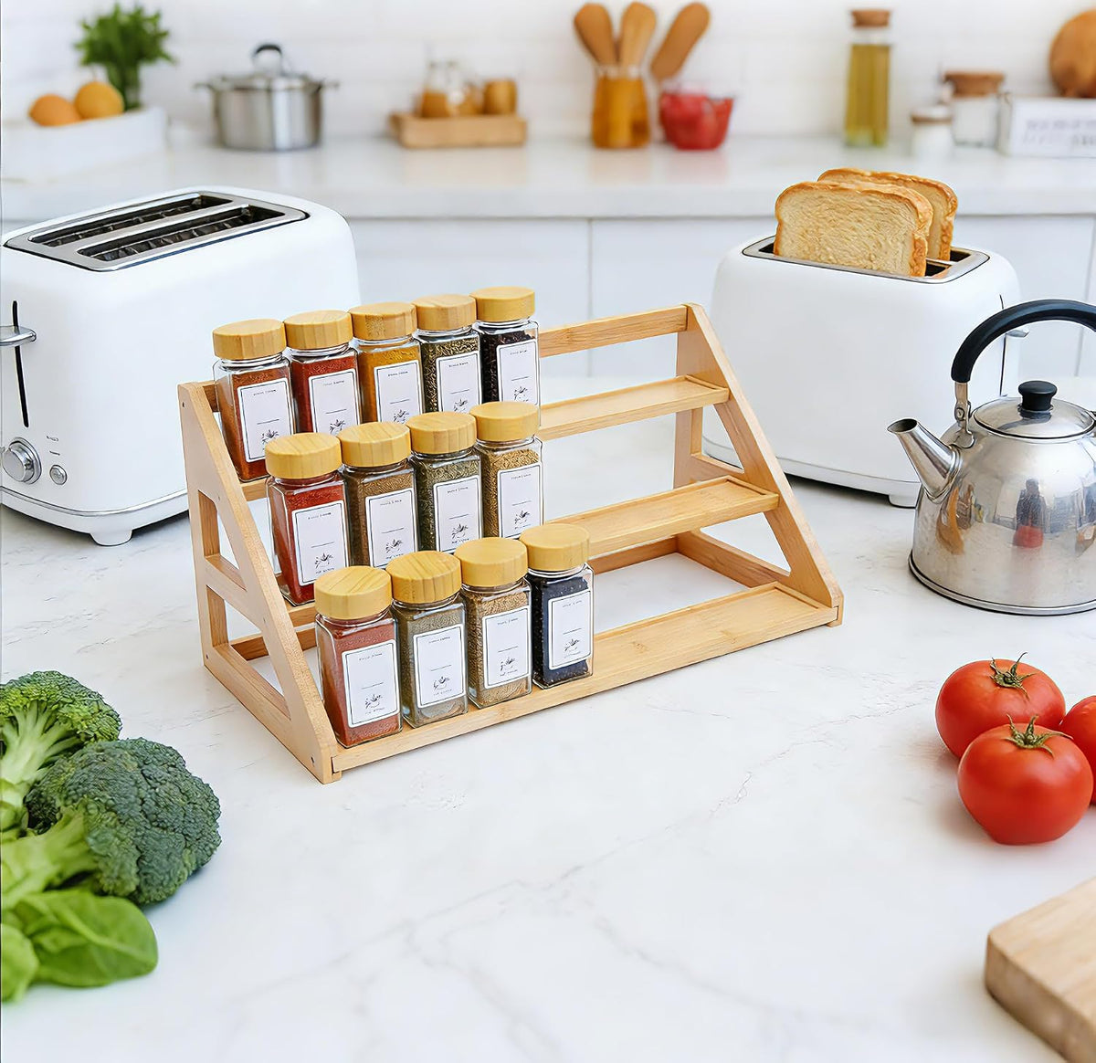 17.5-Inch Bamboo Tiered Spice Rack Organizer - Field & Nook