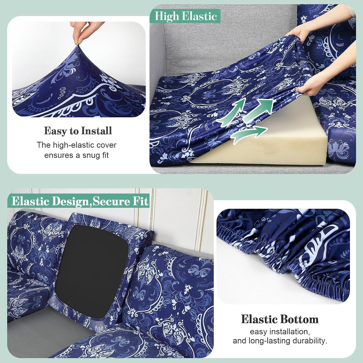 8Pcs Patio Cushion Covers Stretch Outdoor Furniture Protector Slipcovers | Universal Fit Outdoor Cushion Covers, Elastic Bottom, Couch Chair Seat Replacement, Pet Friendly for Dogs, Sofa Slipcovers