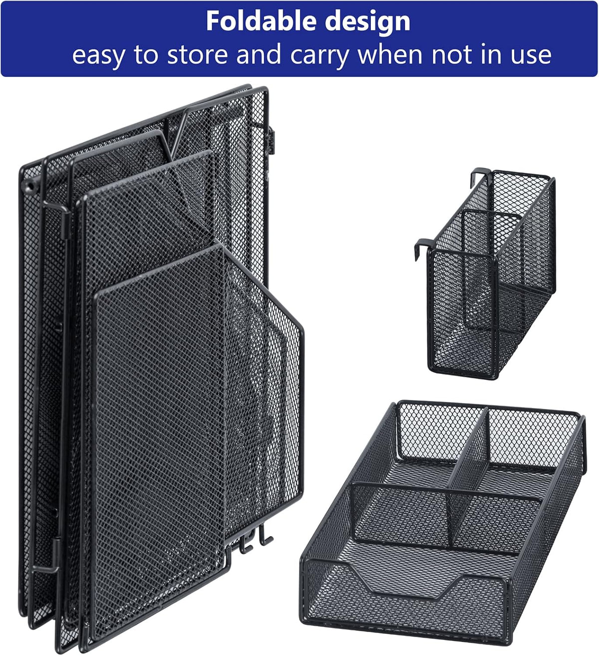 Topwey Desk Organizer, File Organizer for Desk with 2-Tier Paper Letter Tray, Drawer and 2 Pen Holder, Mesh Desktop Organization with Magazine Holder for Office Supplies - Field & Nook
