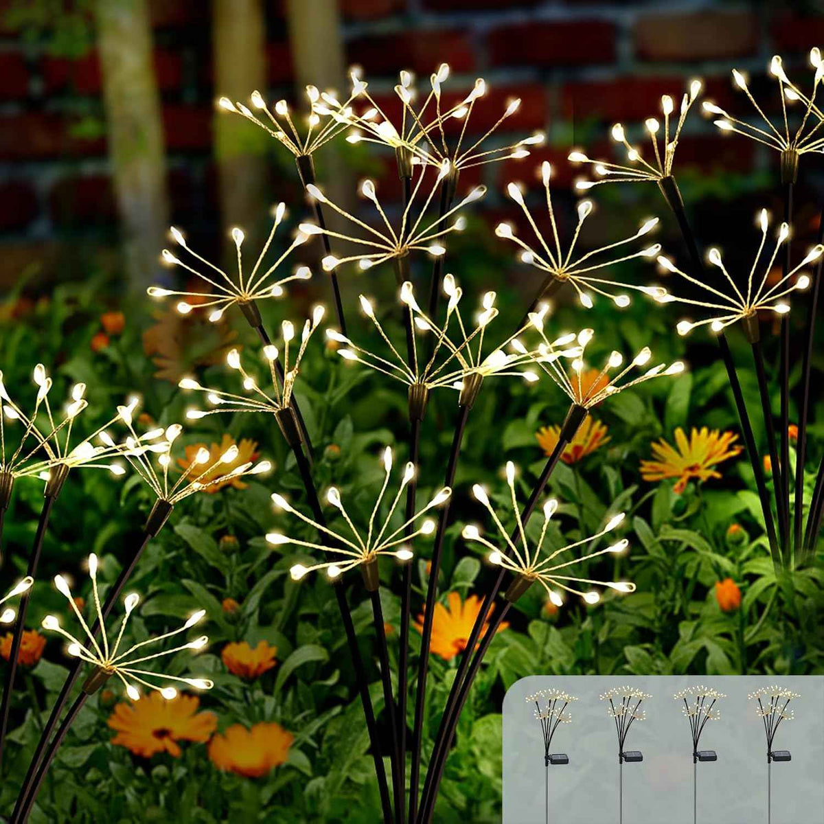 Solar Garden Light 4 Pack Outdoor Waterproof Firework Lights with 240 LEDs Twinkling Fairy Solar Lights Outdoor Garden Yard Pathway Decor, Gardening Gifts for Women Mothers Day (Warm White)