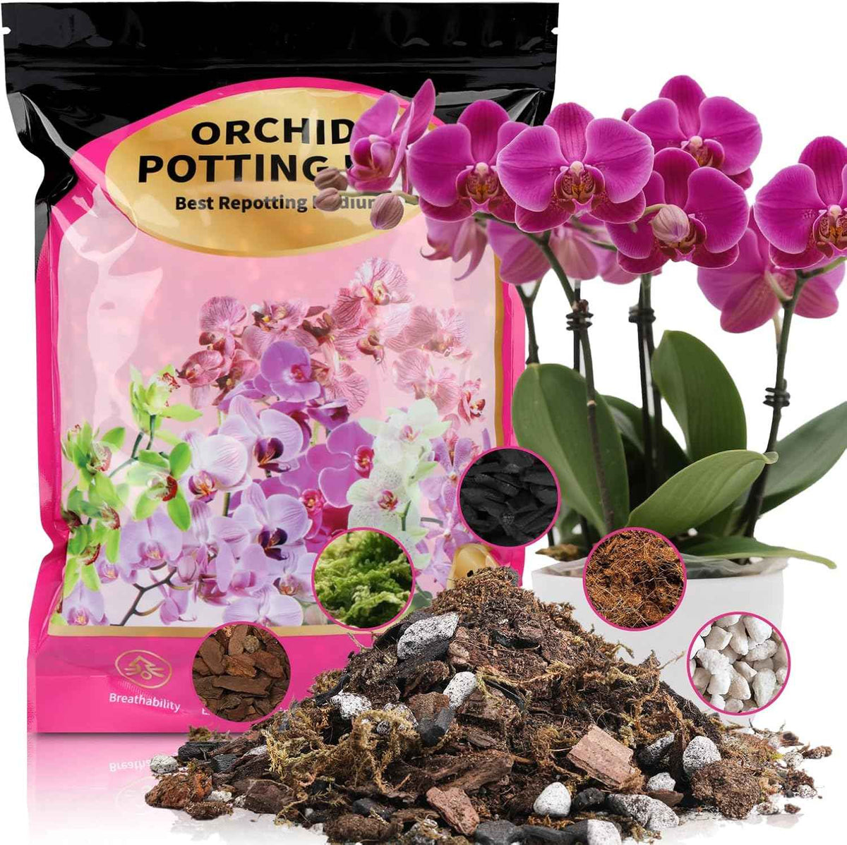 Doter Organic Orchid Potting Mix & Bark Blend 1qt - All Natural, Fast Draining Soil for Phalaenopsis, Dendrobium, Oncidium Plants