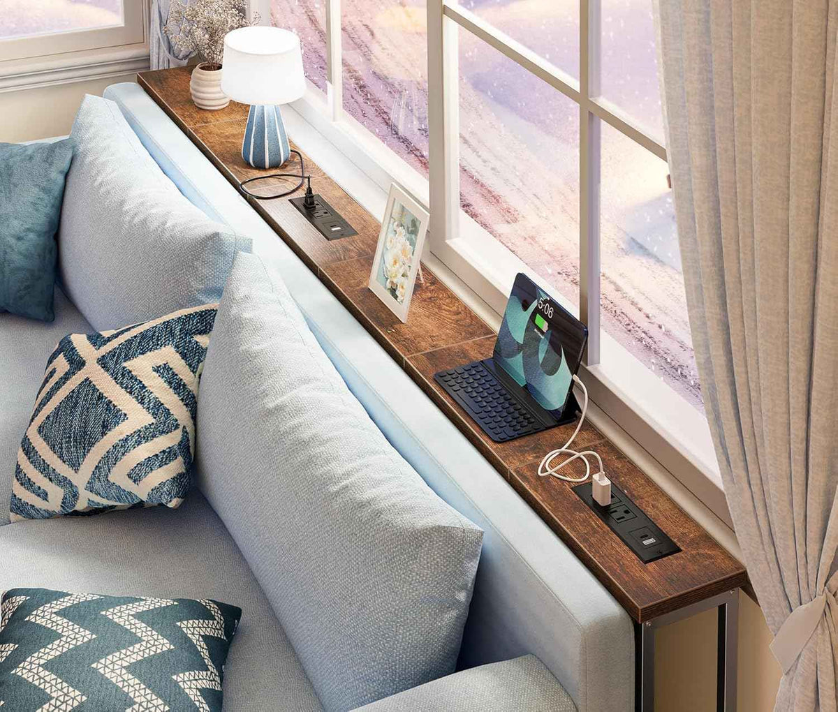 SUPERJARE 78.8 inch Narrow Console Table with Outlet
