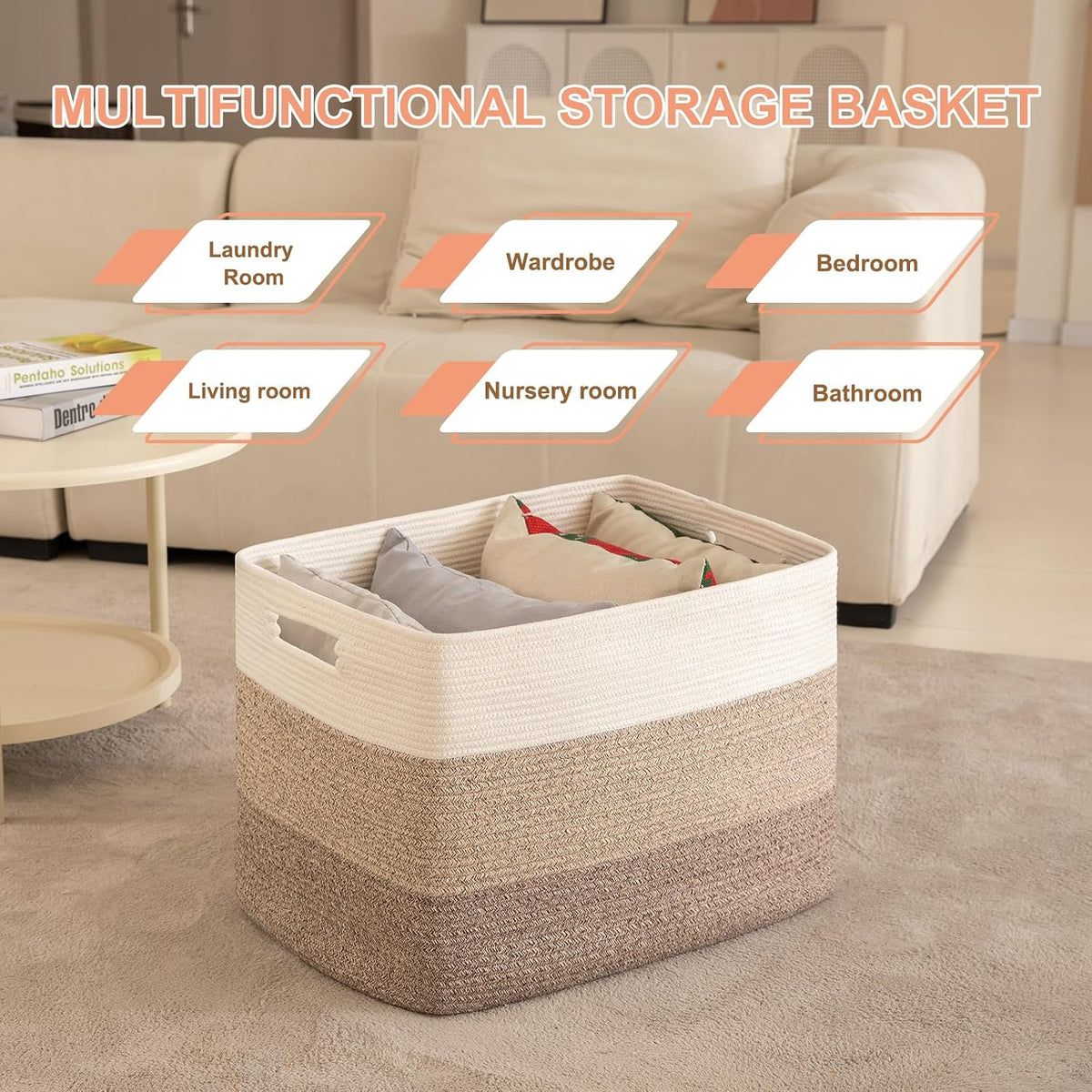Extra-Large Woven Blanket Basket – 108-Liter Cotton Rope Storage