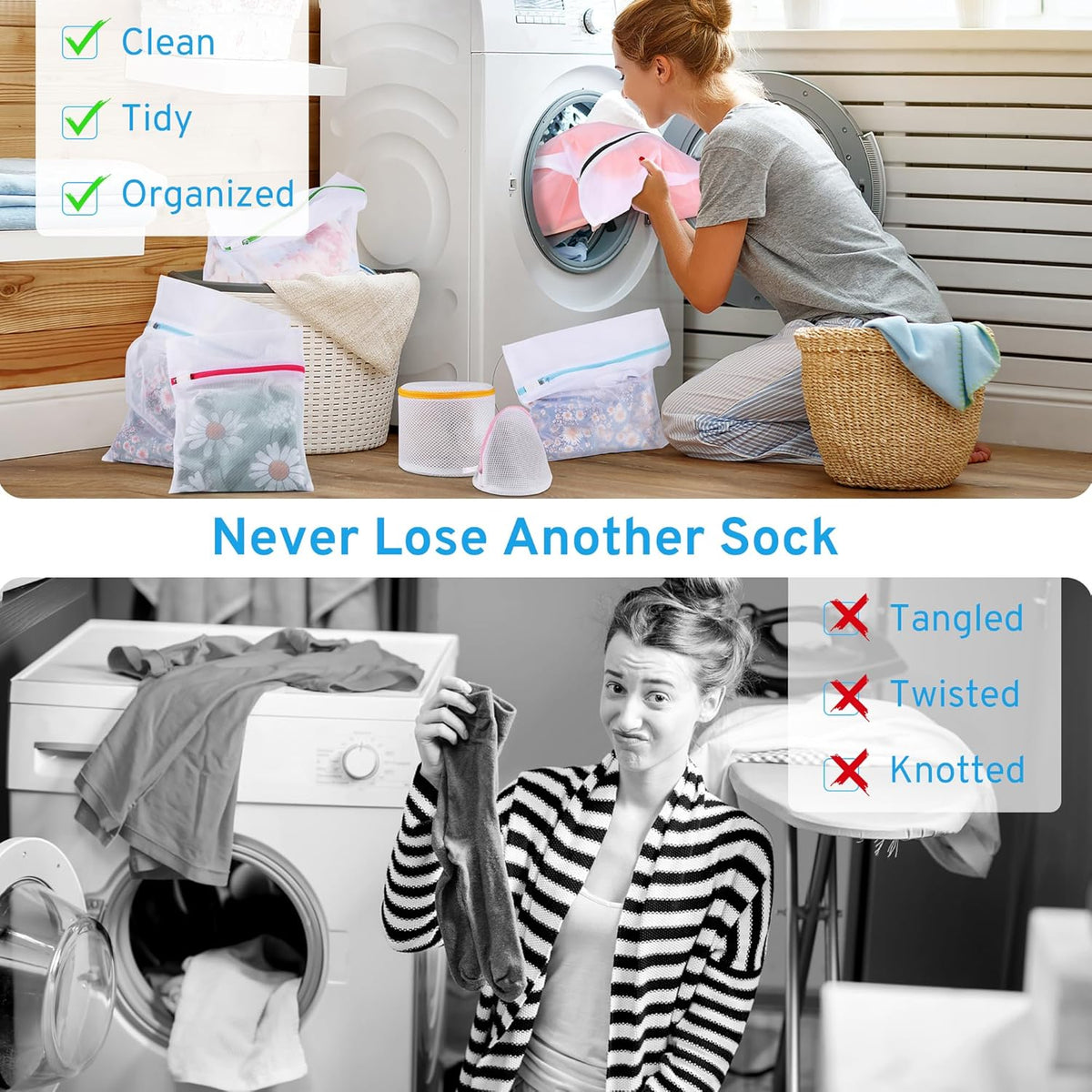 Mesh Laundry Bag Set – 7-Piece, 6 Sizes, Auto-Lock Zippers