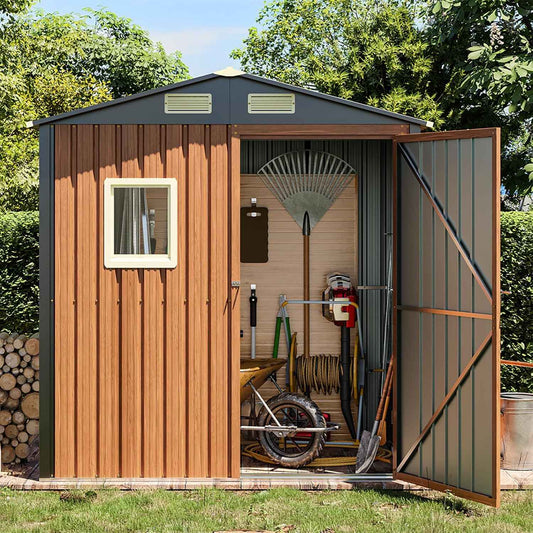 Outdoor Storage Shed 6x4 Ft, Lockable Metal Garden Shed with Window, Tool Shed Tiny House Vertical Outside Storage Building for Backyard, Lawn, Patio, Bike