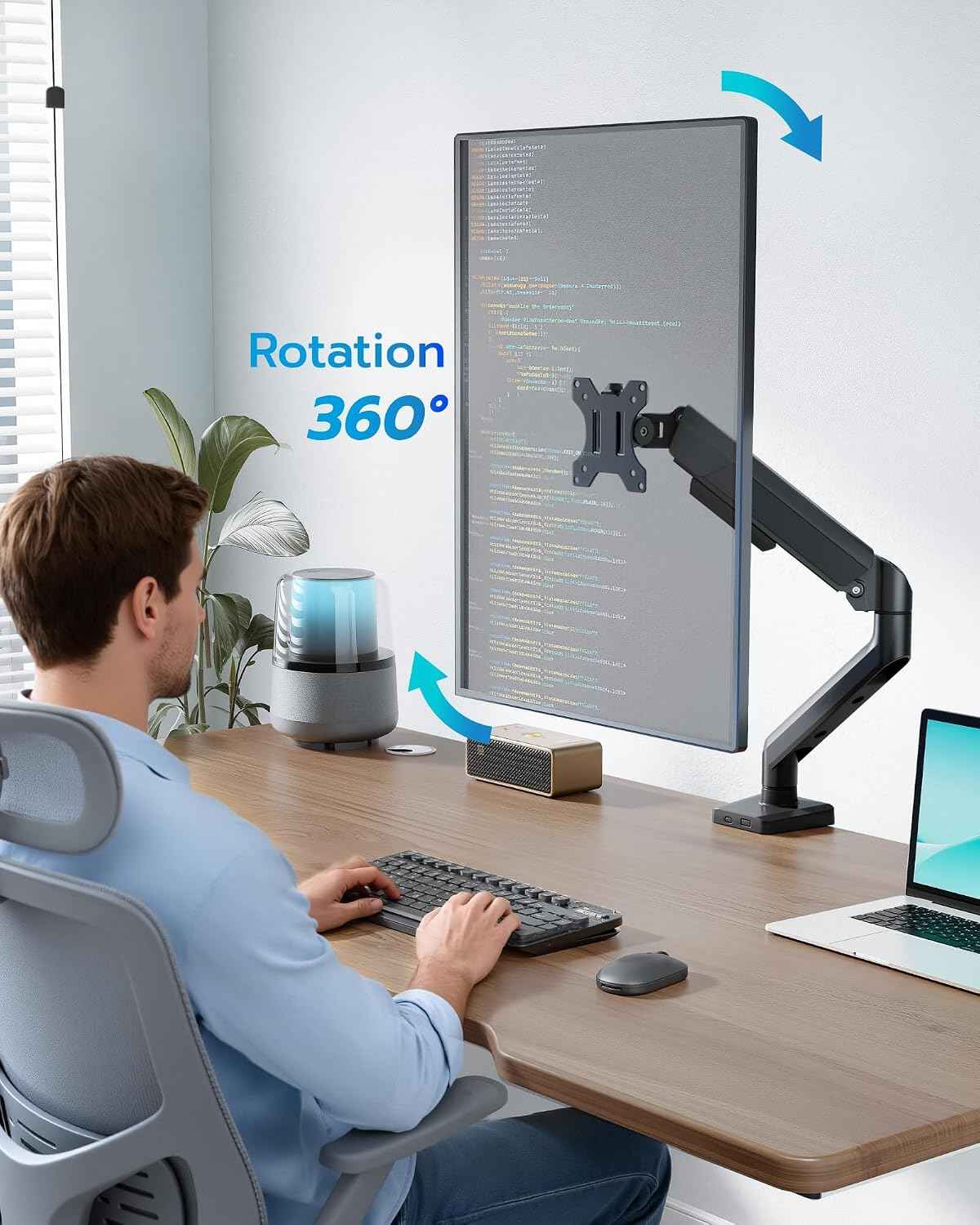 ARES WING 17-40 Inch Heavy Duty Monitor Arm, Black | Fully Adjustable Monitor Mount for Ultrawide Screens up to 26.4 lbs with Clamp/Grommet Desk Mount, 75/100 Vesa Mount