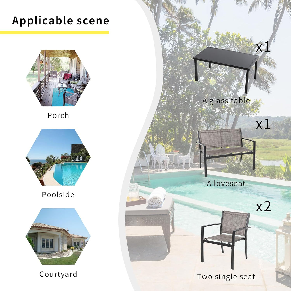 Shintenchi 4 Pieces Patio Furniture Set All Weather Textile Fabric