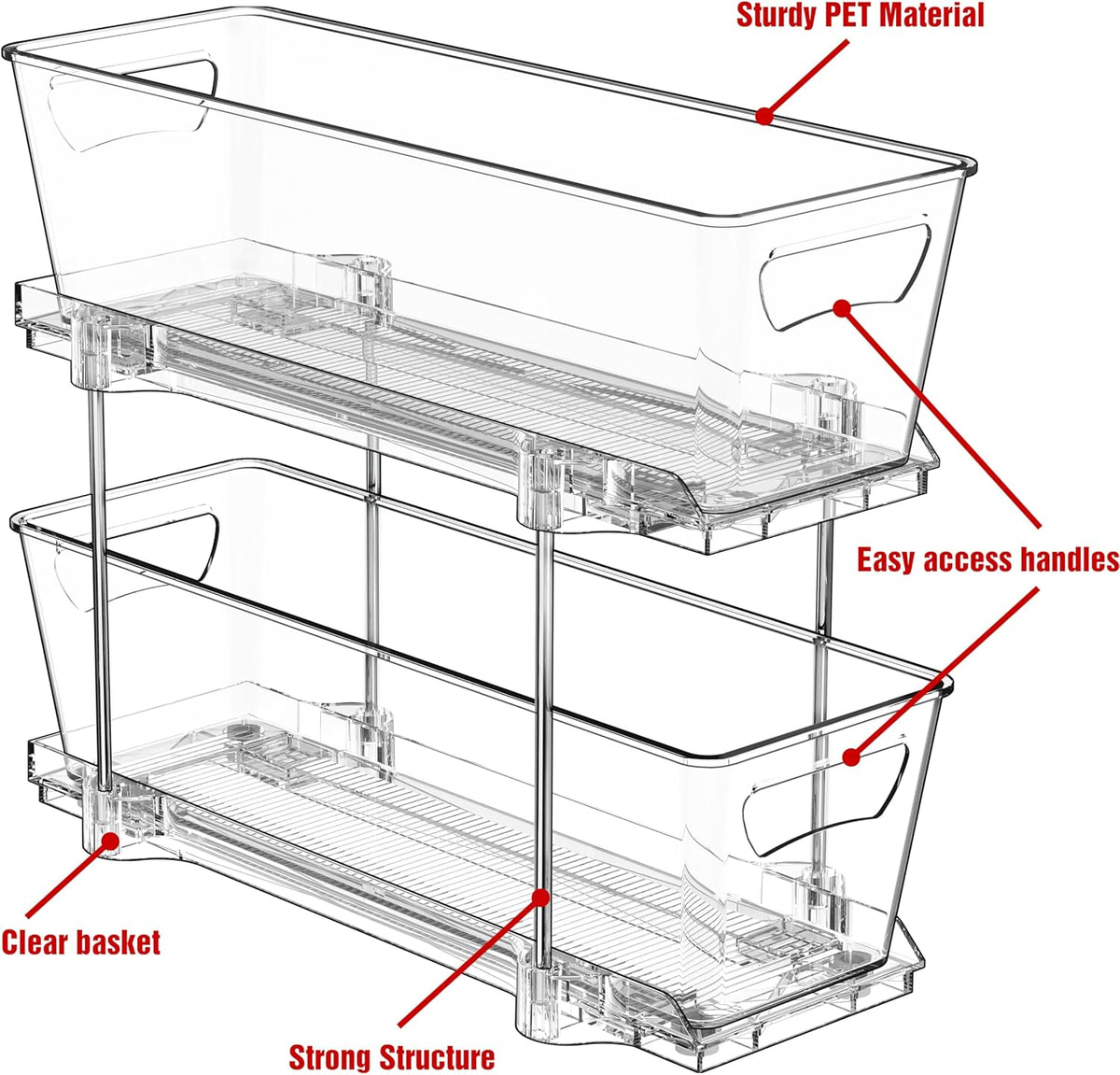 Simple Houseware 2 Tier Pull-Out Cabinet Organizer, Clear