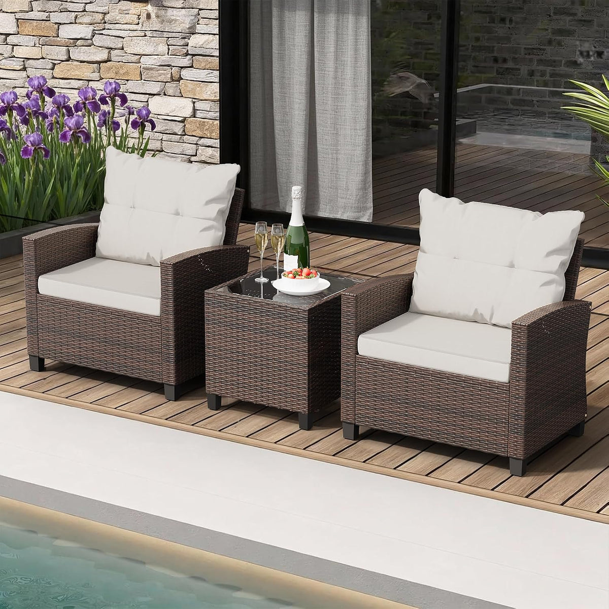 Shintenchi 3 Pieces Patio Furniture Set, PE Rattan Wicker 3 Pcs Patio