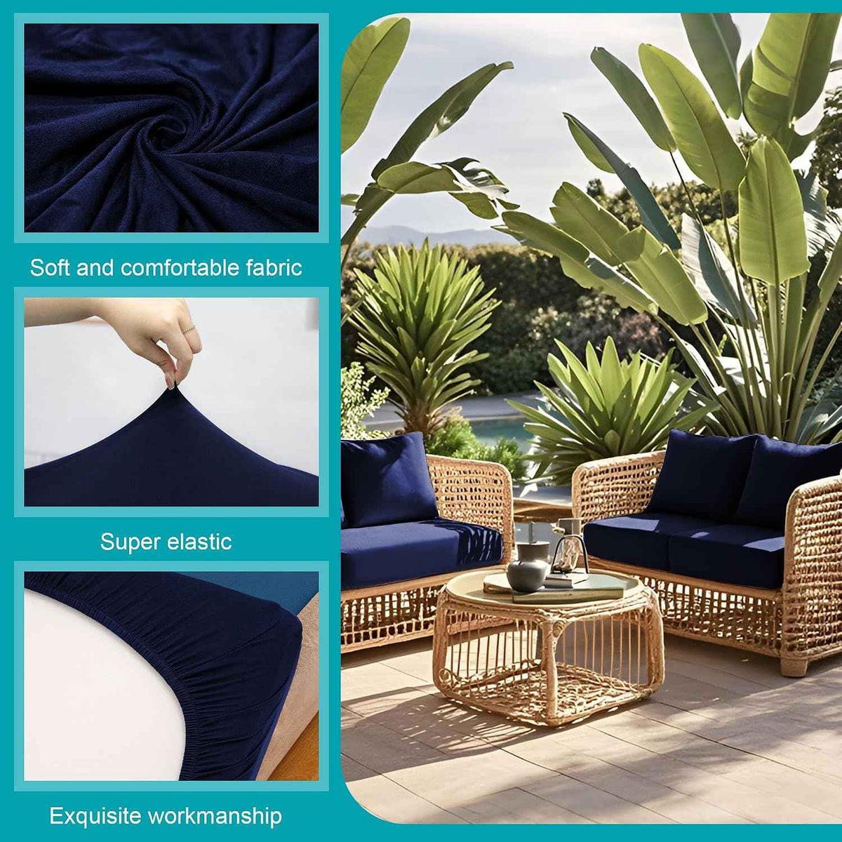 14 Piece Outdoor Cushion Covers, Patio Sofa Cushion Covers, Stretch Fit | 14 Piece Set, Outdoor, Stretch Fit, Washable, Patio Sofa Cushion Covers, Seat Pillow Covers, Furniture Protector