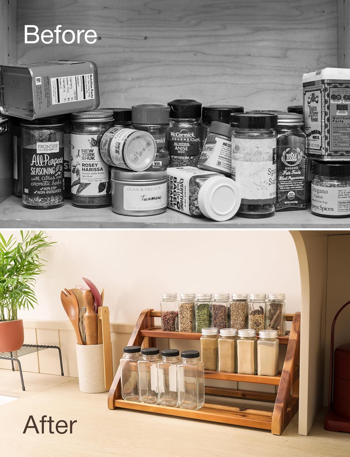 Tinamo Acacia Wood Spice Rack for Countertop - Wooden Tray Holds 24 Jars Spice Racks Organizer for Storage Shelf - 3 Tiered Spice Rack Organizer for Cabinet - Spice Shelf for Kitchen Pantry (Acacia) | Solid Acacia Wood, 3-tier Spacious Design for 24 Sp... - Field & Nook