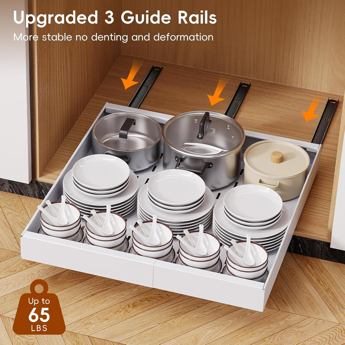 Pull Out Cabinet Organizer, 21"Deep Slide Out Drawers for Kitchen Cabinets | Adjustable Width 12.05"-20.4", For Framed/Frameless cabinets, No Drill Adhesive, 3‑Rail Smooth Glide, Height-Raising Pads - Field & Nook